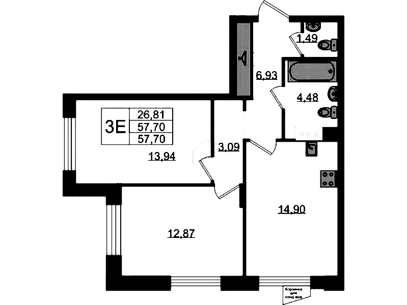 2-комнатная квартира 57.7 м², 4/11 эт., ЖК «VEREN NORT Сертолово»